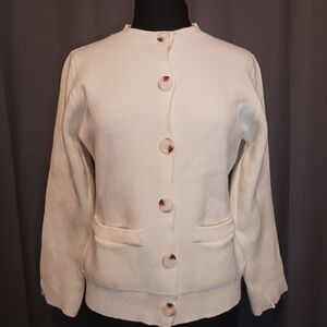 Cashmere/wool Designer Super Soft  Cream Heavy Knit Fitted Cardigan Sweater‎ M